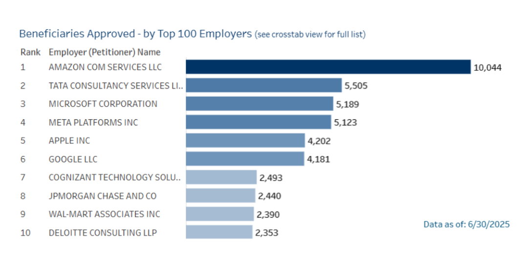 TechDogs-"An Image Showing The Companies With The Most Number Of H-1B Beneficiaries"